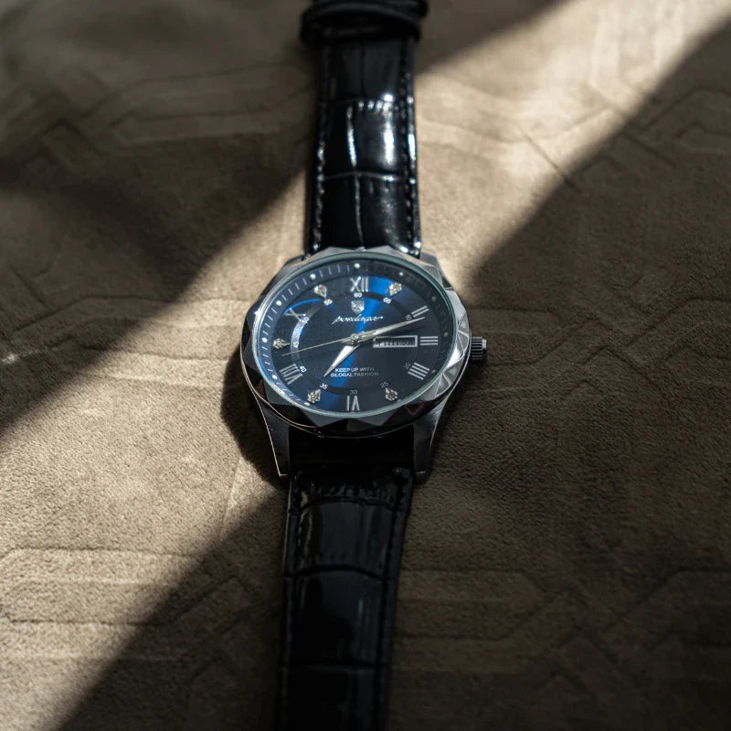 Relógio de Couro Luminous Blue Steel 41mm