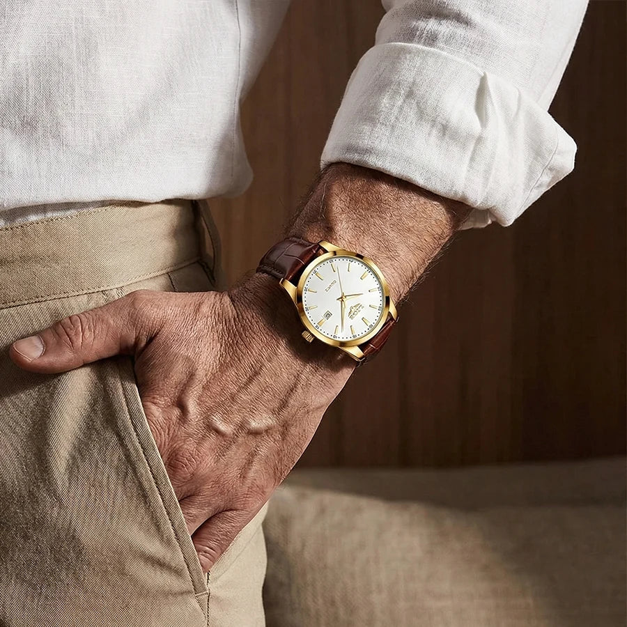 Relógio de Couro Célico Gold White 40mm