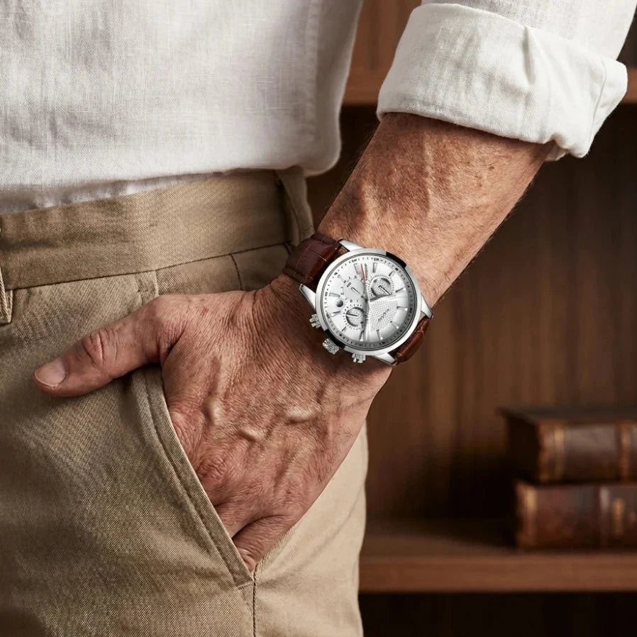 Relógio de Couro Ferren White 42mm