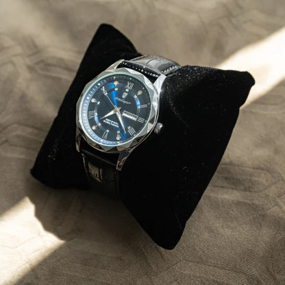 Relógio de Couro Luminous Blue Steel 41mm