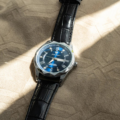 Relógio de Couro Luminous Blue Steel 41mm
