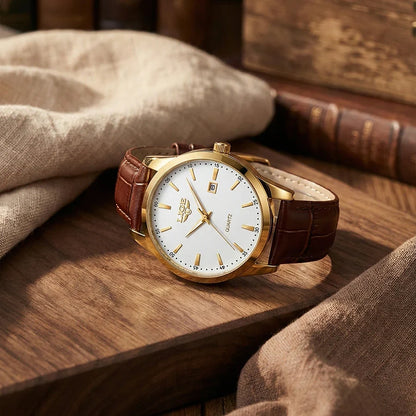 Relógio de Couro Célico Gold White 40mm