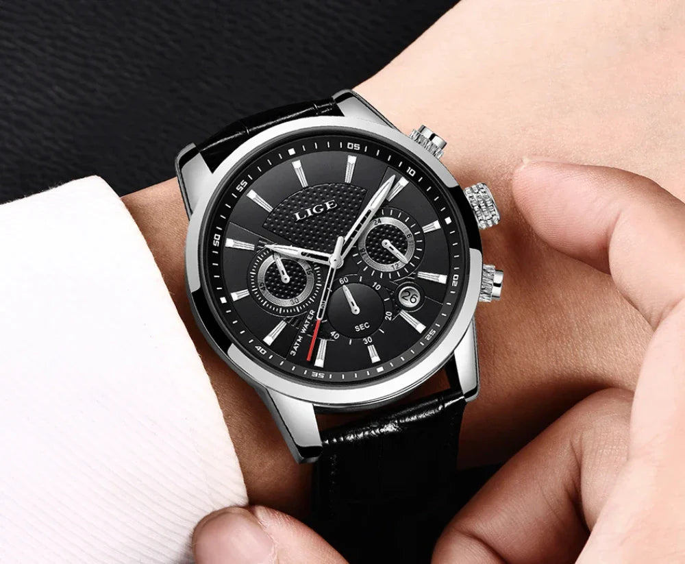 Relógio de Couro Ferren Black 42mm