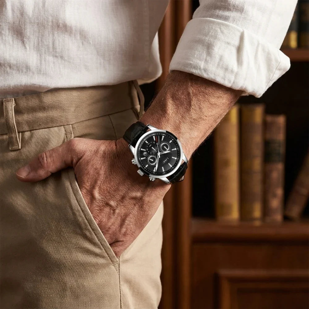 Relógio de Couro Ferren Black 42mm