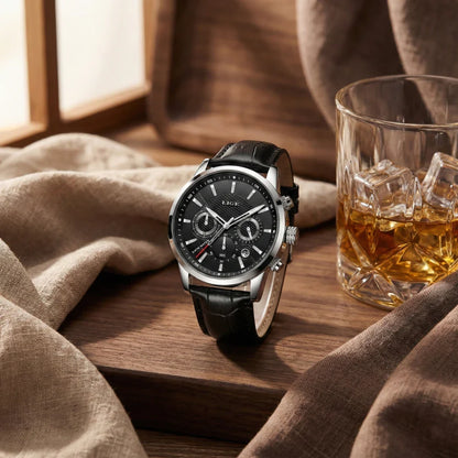 Relógio de Couro Ferren Black 42mm