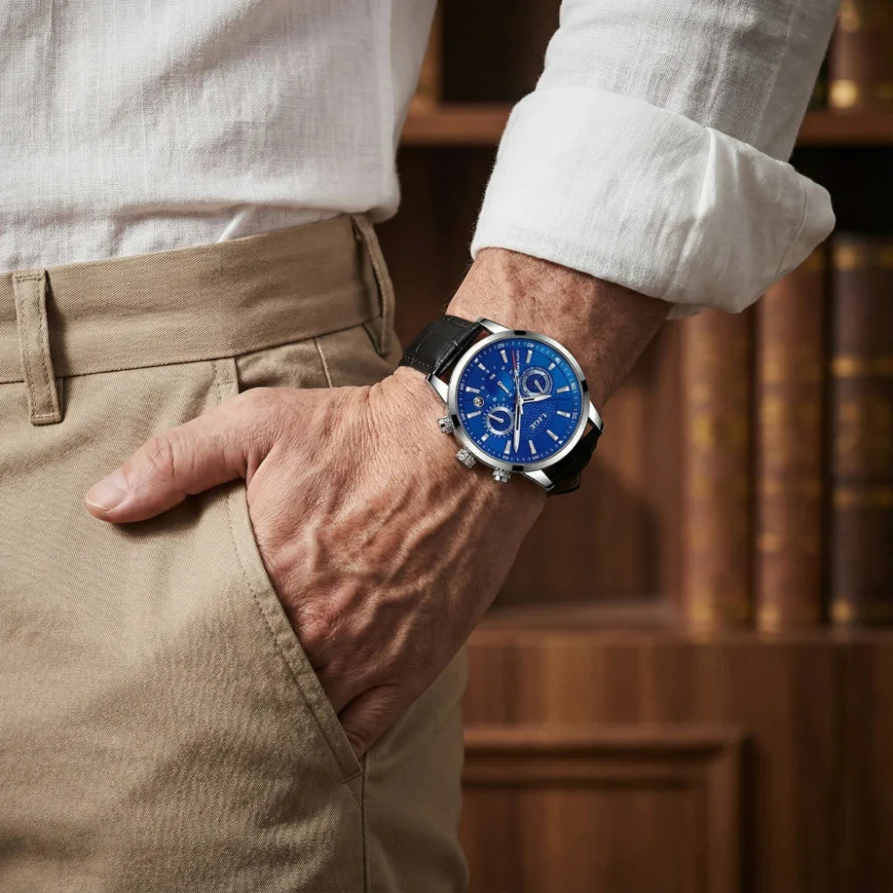 Relógio de Couro Ferren Blue 42mm