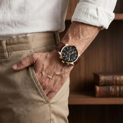 Relógio de Couro Ferren Gold Black 42mm