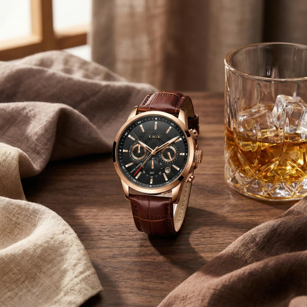 Relógio de Couro Ferren Gold Black 42mm