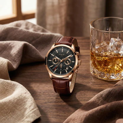 Relógio de Couro Ferren Gold Black 42mm