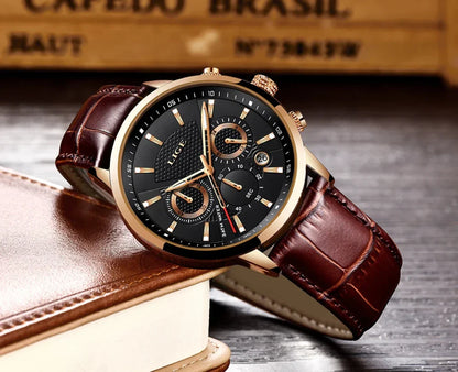 Relógio de Couro Ferren Gold Black 42mm