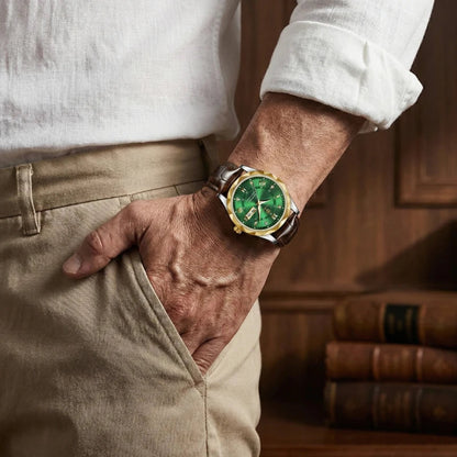 Relógio de Couro Luminous Gold Green 41mm