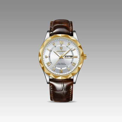 Relógio de Couro Luminous Gold White 41mm