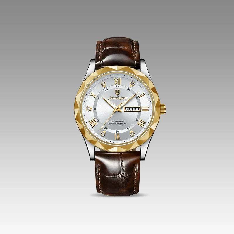 Relógio de Couro Luminous Gold White 41mm
