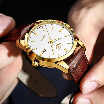 Relógio de Couro Célico Gold White 40mm