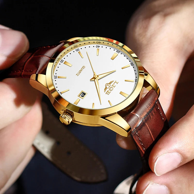 Relógio de Couro Célico Gold White 40mm