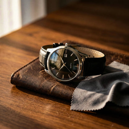 Relógio de Couro Célico Silver Black 40mm