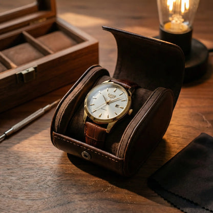 Relógio de Couro Célico Gold White 40mm