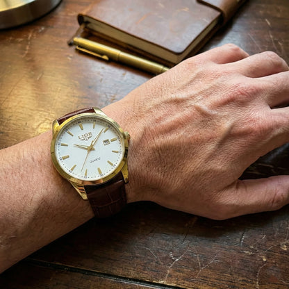Relógio de Couro Célico Gold White 40mm